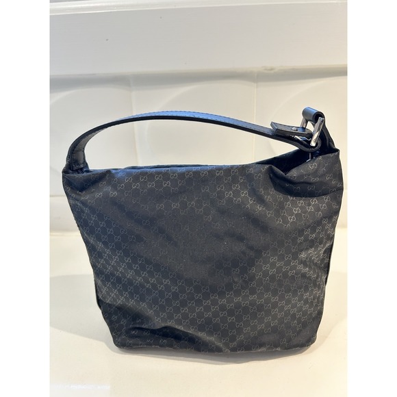 Gucci Accessory Pouch Mini Micro Hobo Bag Purse Black Nylon Logo 039 1147 - Picture 1 of 16